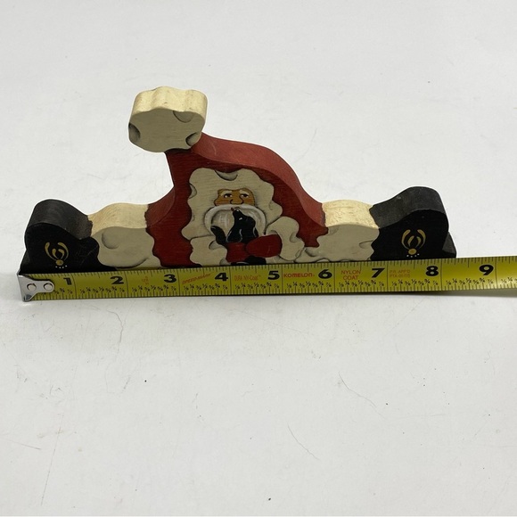 Vintage Christmas Shelf Plaque Santa Holding Dog Wooden Painted Rustic Farmhouse - Picture 8 of 10